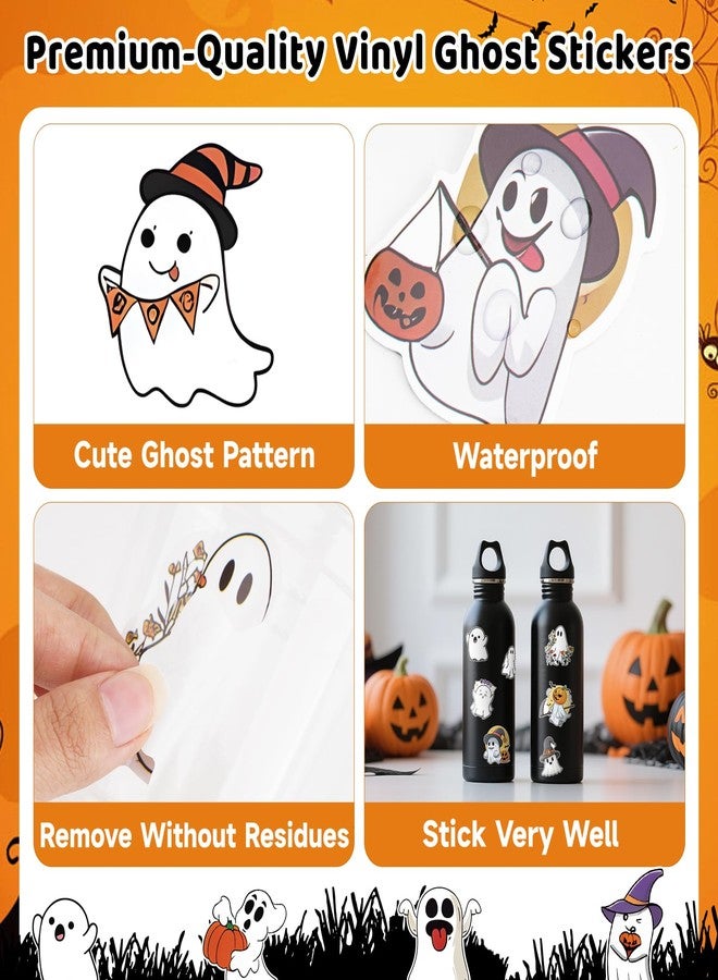 Anwyll 300Pcs Halloween Stickers for Kids - Cute Halloween Ghost Stickers Vinyl Happy Halloweens Water Bottle Sticker Bulk Self Adhesive BOO Spooky Ghost Face Sticker for Adults Teen Party Favor Decor - Image 3